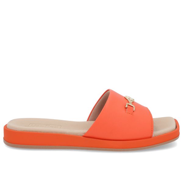 Slide Laranja Baixo Couro Liso 40
