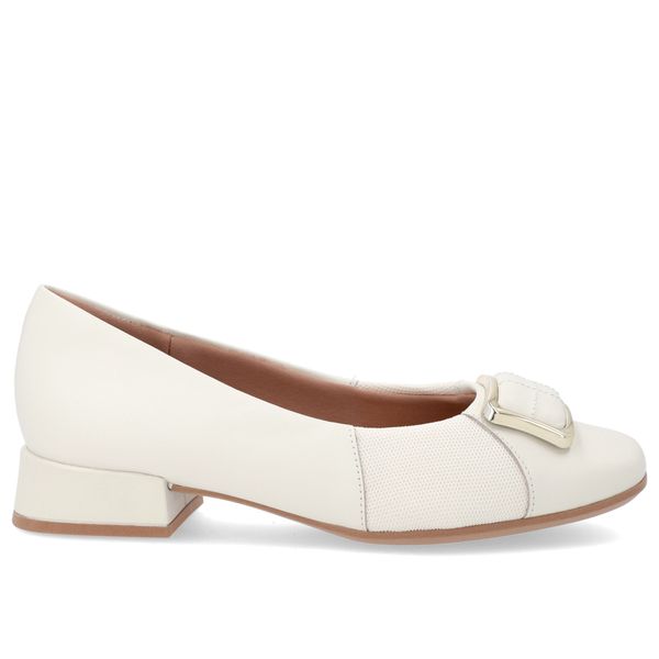Scarpin Bico Quadrado Couro Branco Marfim Detalhe Tecido 35