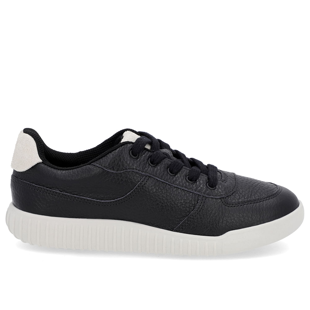 Tênis Casual Preto Couro Cadarço