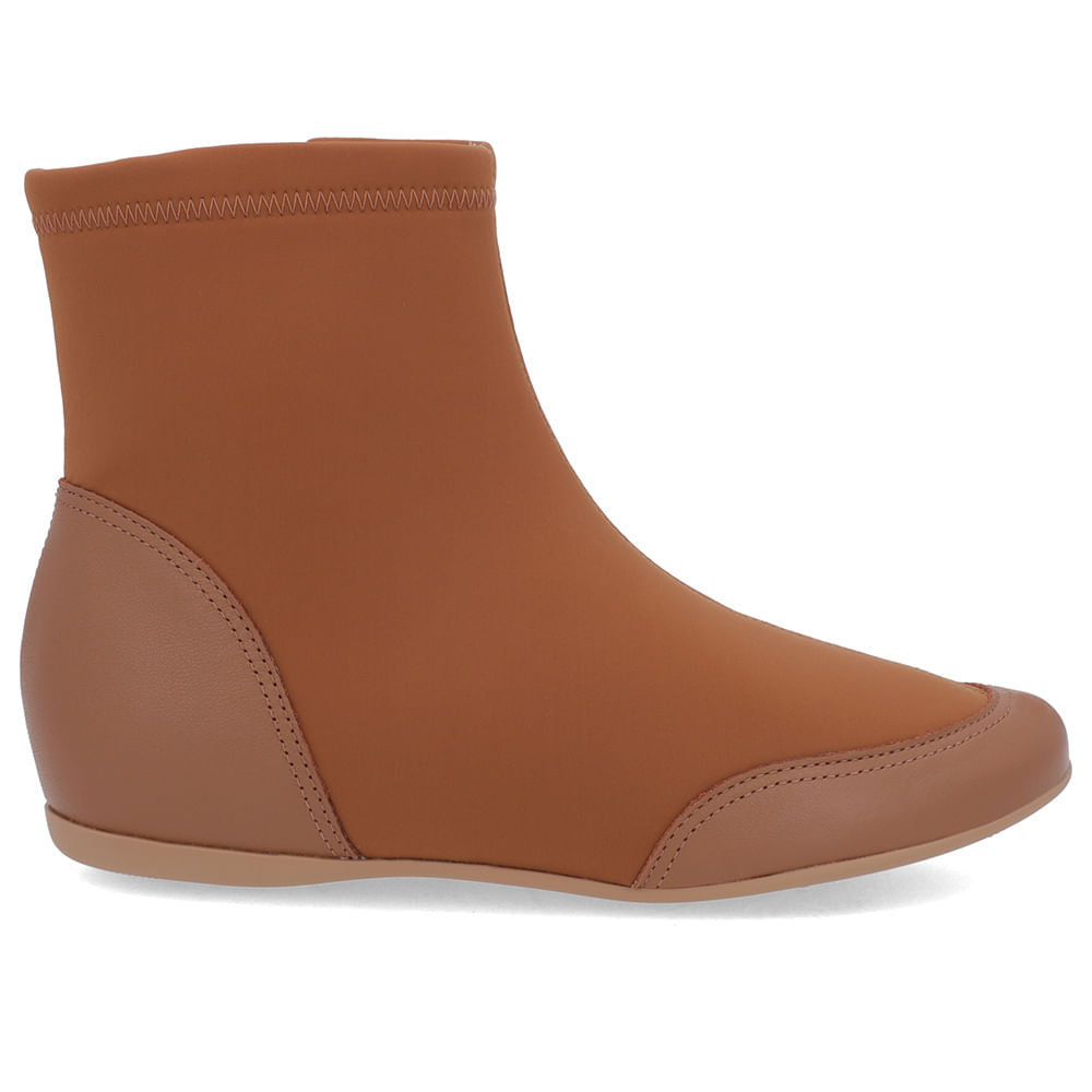 Bota Cano Baixo Marrom Elastano Detalhe Couro