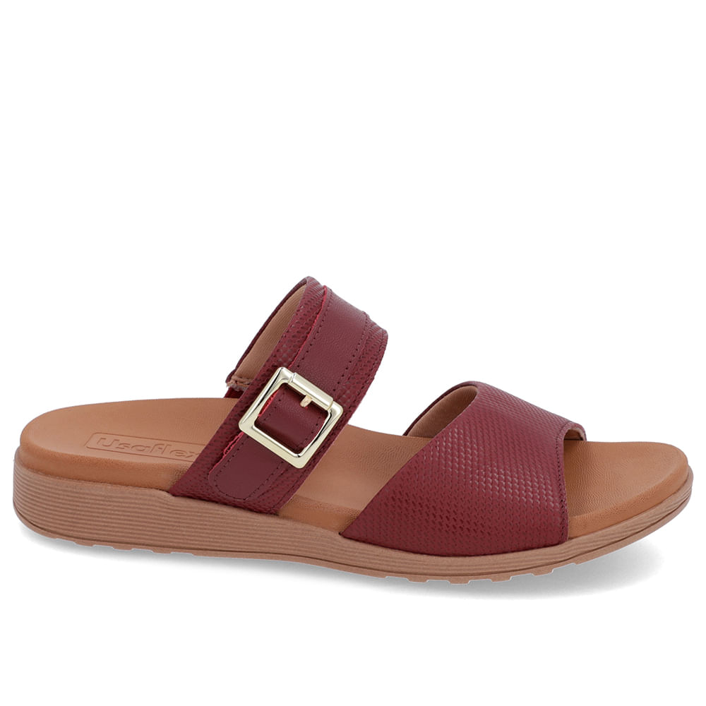 Slide Vermelho Couro Plataforma Fivela