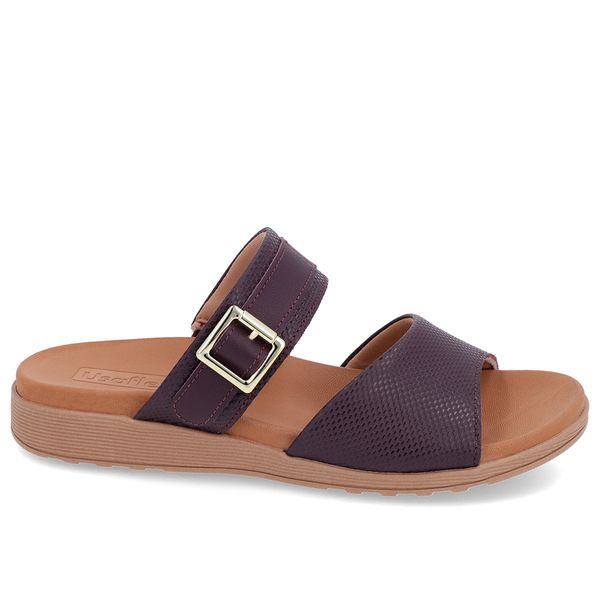 Slide Roxo Couro Plataforma Fivela 37