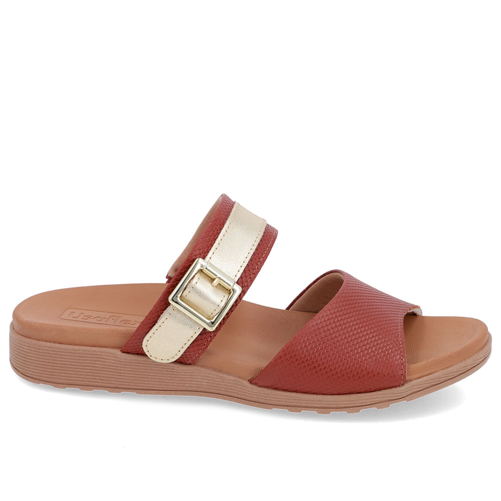 Slide Marrom Couro Plataforma Fivela
