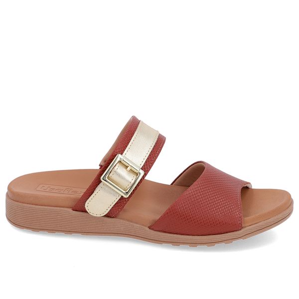 Slide Marrom Couro Plataforma Fivela 37