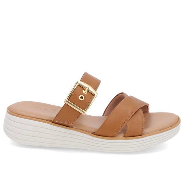 Tamanco Salto Plataforma Couro Marrom Fivela 38