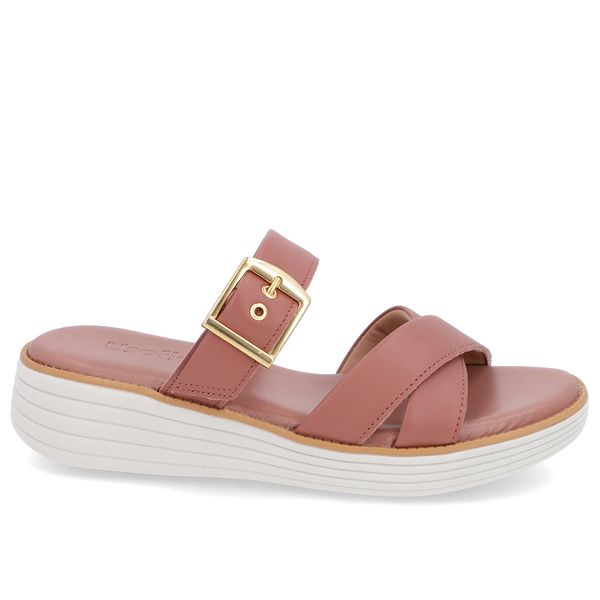 Tamanco Salto Plataforma Couro Rosa Fivela 35