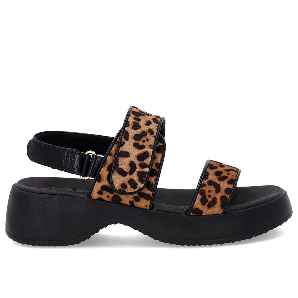 Sandália Salto Plataforma Couro Pelo Animal Print