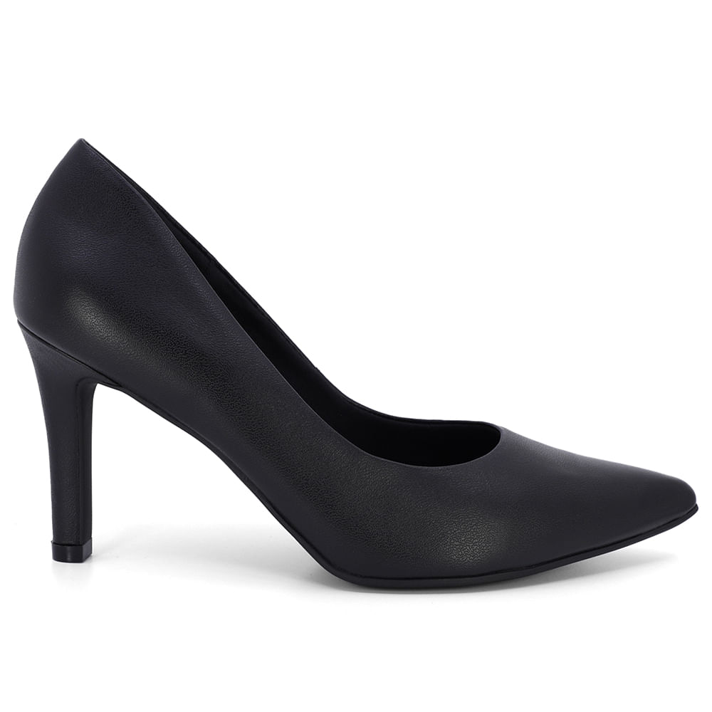Scarpin Salto Alto Couro Preto Bico Fino