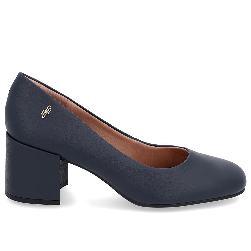 Scarpin Básico Couro Azul Bico Quadrado