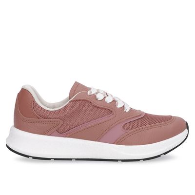 Tênis Rosa Couro Cadarço Detalhe Tecido