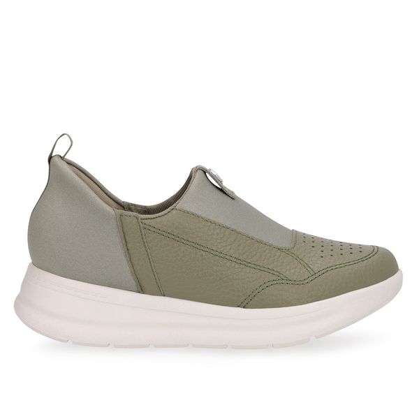 Tênis Casual Verde Couro Detalhe Elastano 37