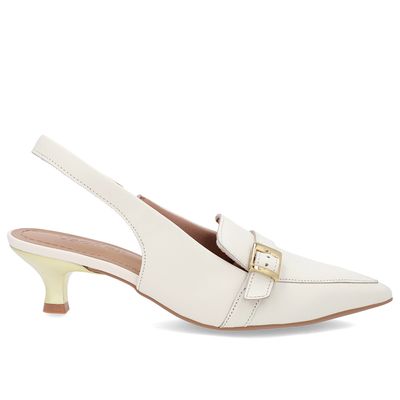 Slingback Branco Marfim Tira Calcanhar Couro