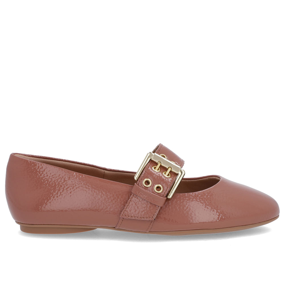 Sapatilha Rosa Verniz Tira Fivela