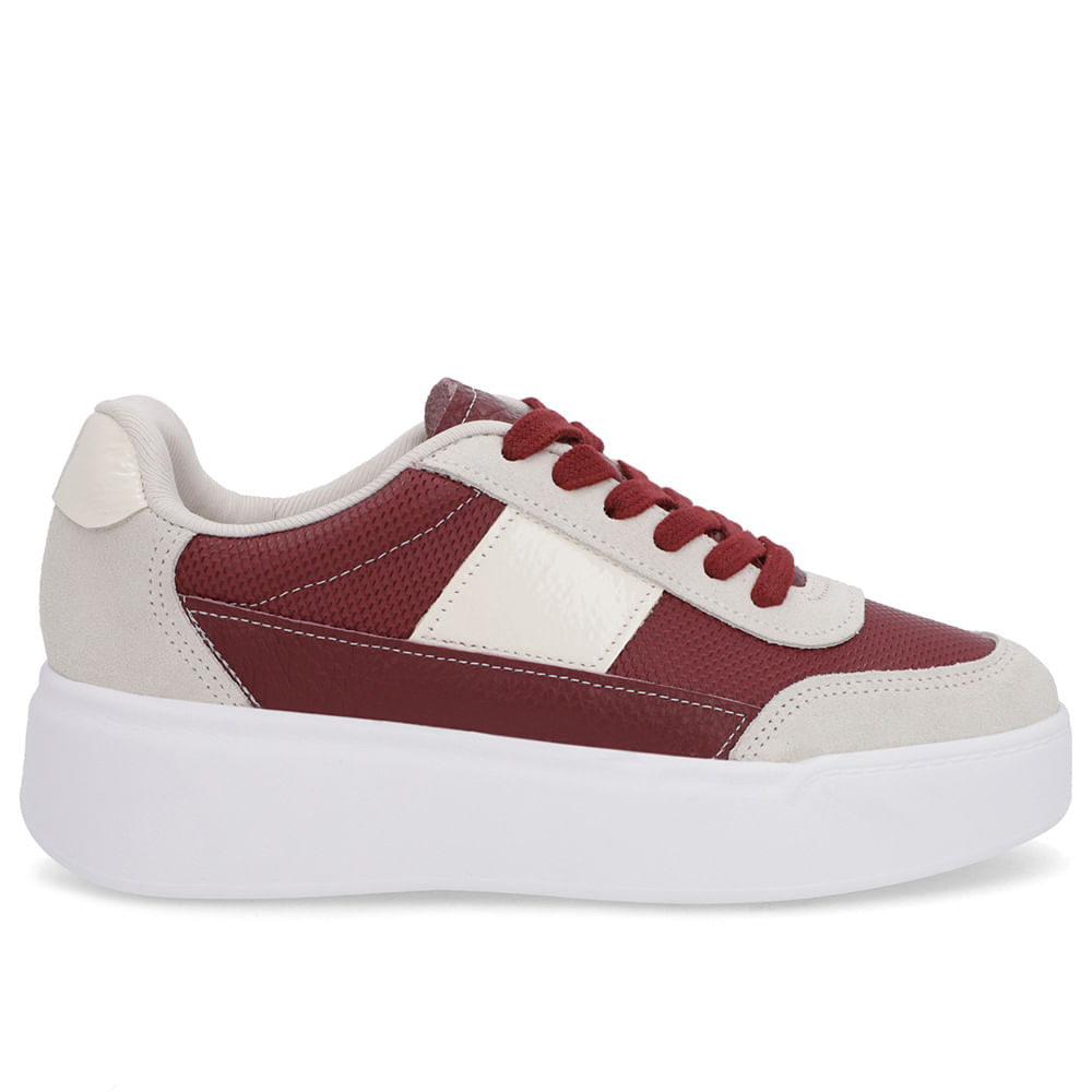 Tênis Vermelho Couro Sola Alta Detalhe Branco Marfim
