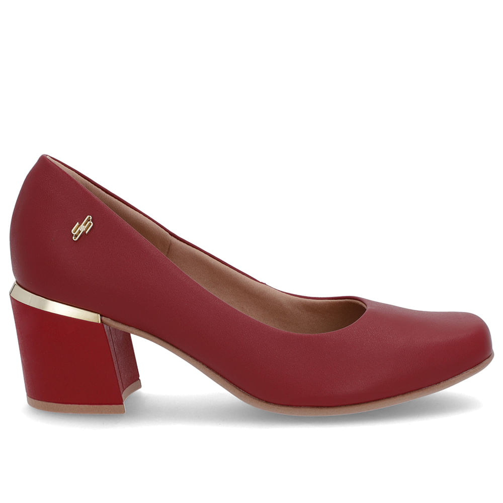 Scarpin Vermelho Couro Bico Quadrado Detalhe Salto