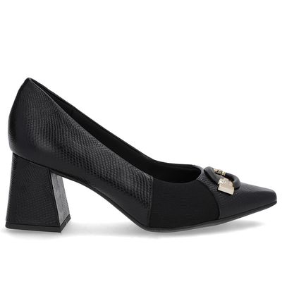 Scarpin Preto Couro Detalhe Textura