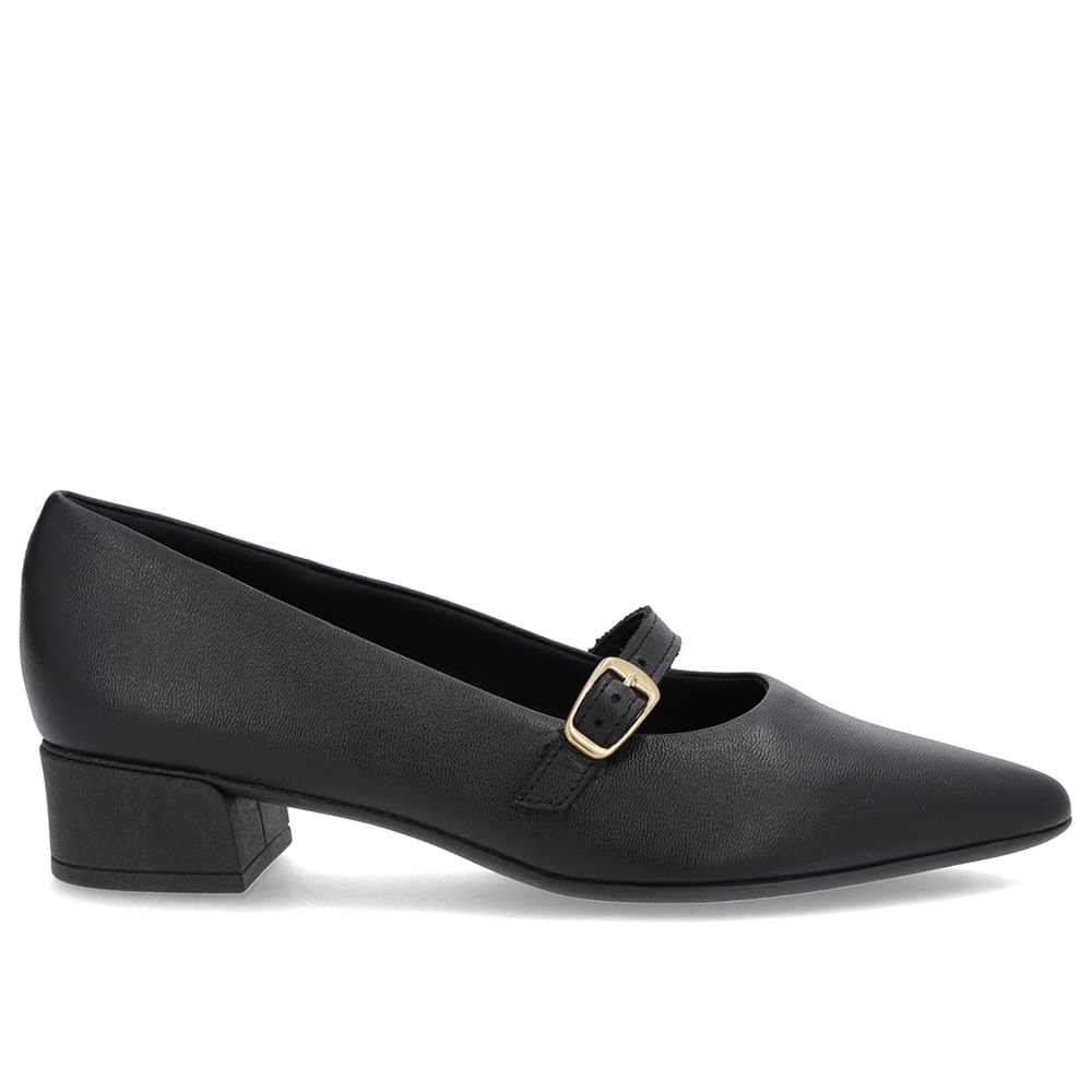 Scarpin Preto Couro Bico Fino Tira