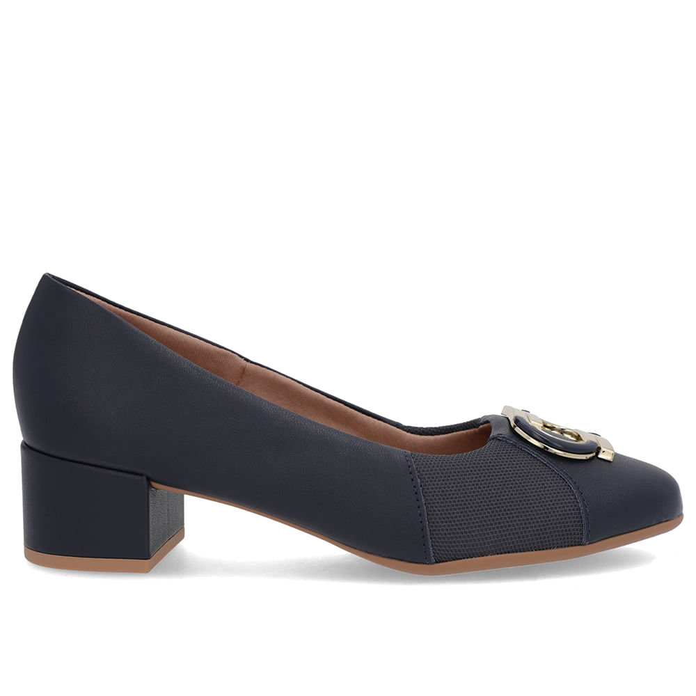 Scarpin Azul Couro Lateral Tecido