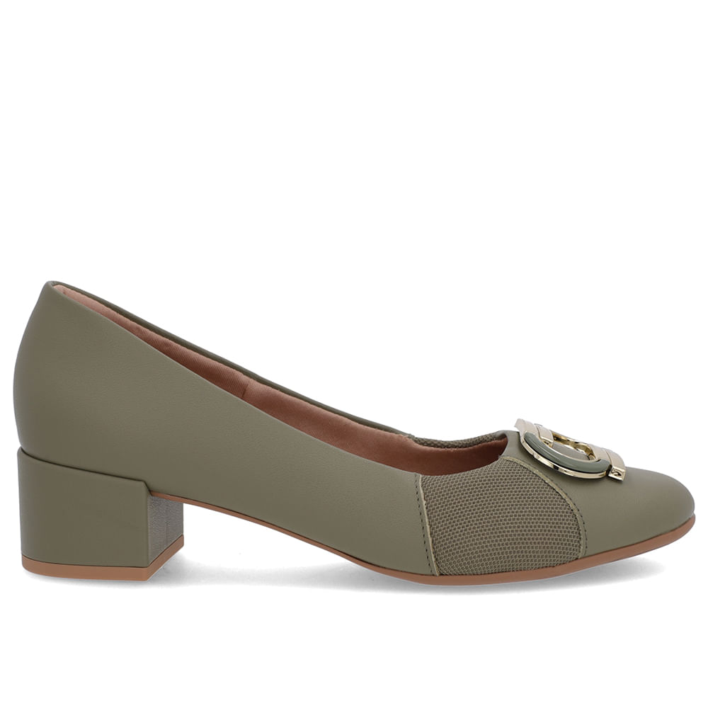 Scarpin Verde Couro Lateral Tecido