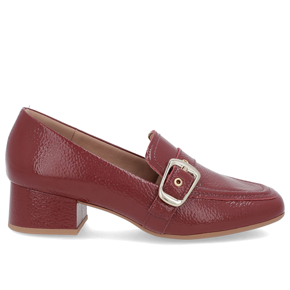 Loafer Vermelho Verniz Bico Quadrado Fivela