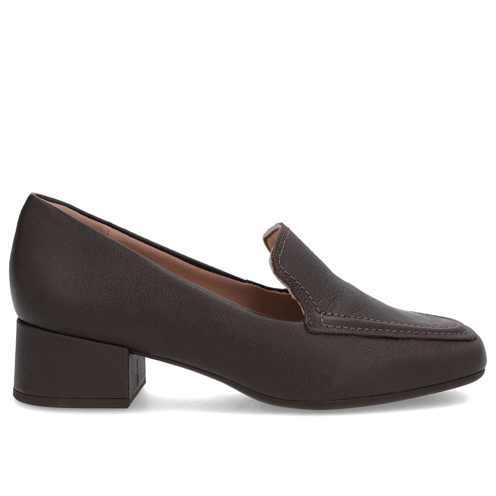 Loafer Marrom Ganache Couro Bico Quadrado Clássico