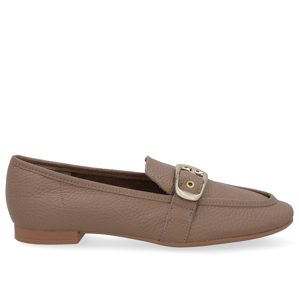 Loafer Couro Marrom Tira Fivela