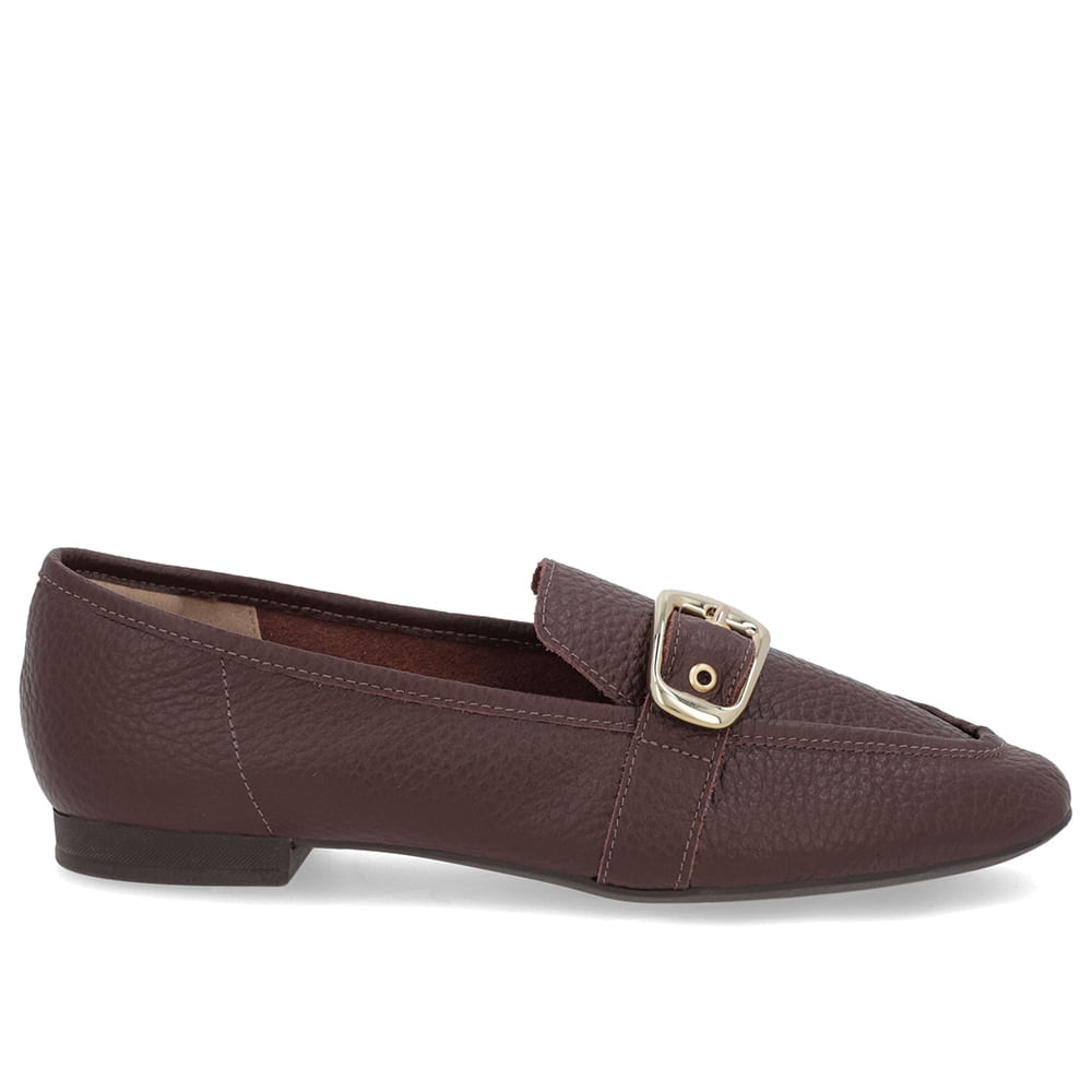 Loafer Couro Marrom Pinhão Tira Fivela