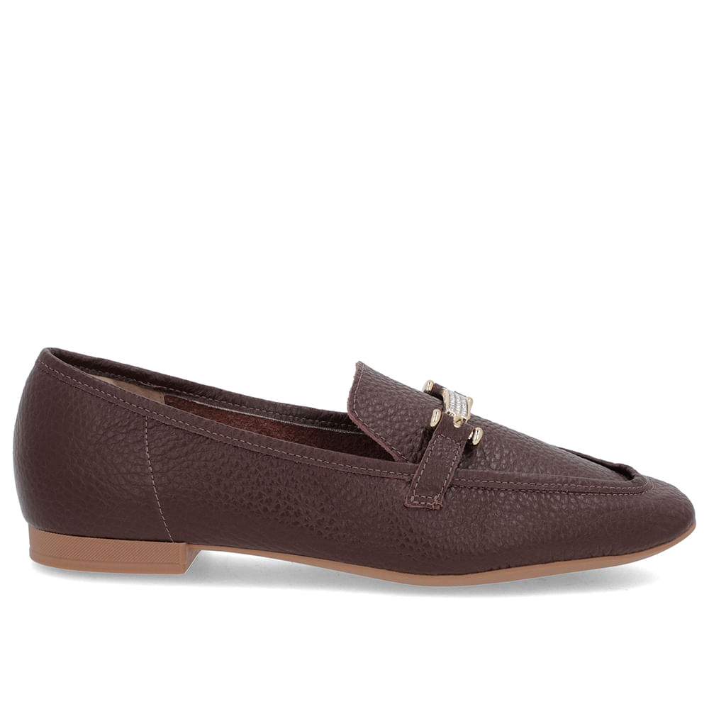 Loafer Marrom Couro Strass