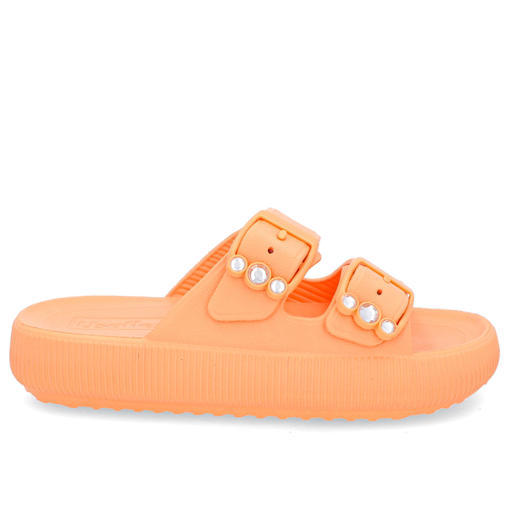 Slide Plataforma Poofy Laranja Melão Eva Fivela Brilho