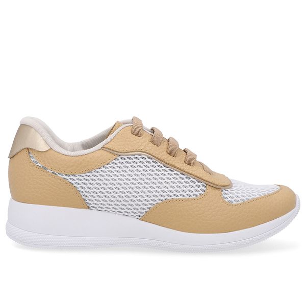 Tênis Casual Bege Creme Tecido Couro 34
