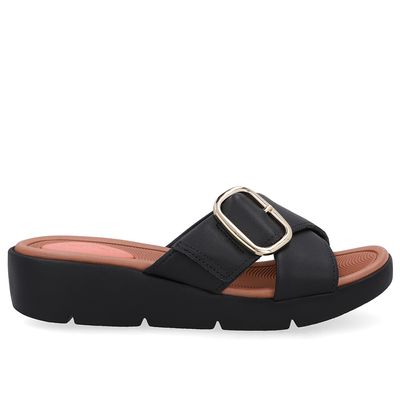 Tamanco Salto Plataforma Couro Preto Fivela