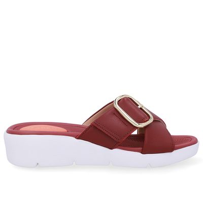 Tamanco Salto Plataforma Couro Vermelho Fivela