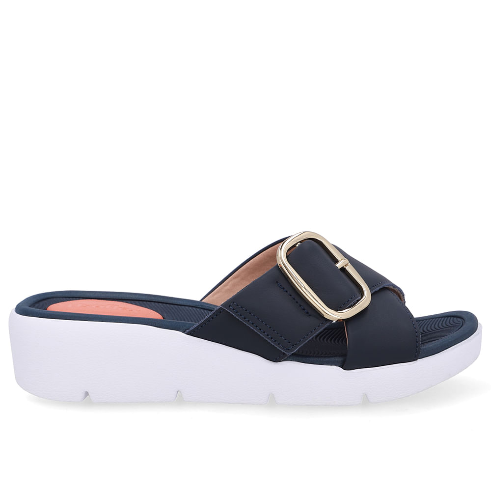 Tamanco Salto Plataforma Couro Azul Fivela