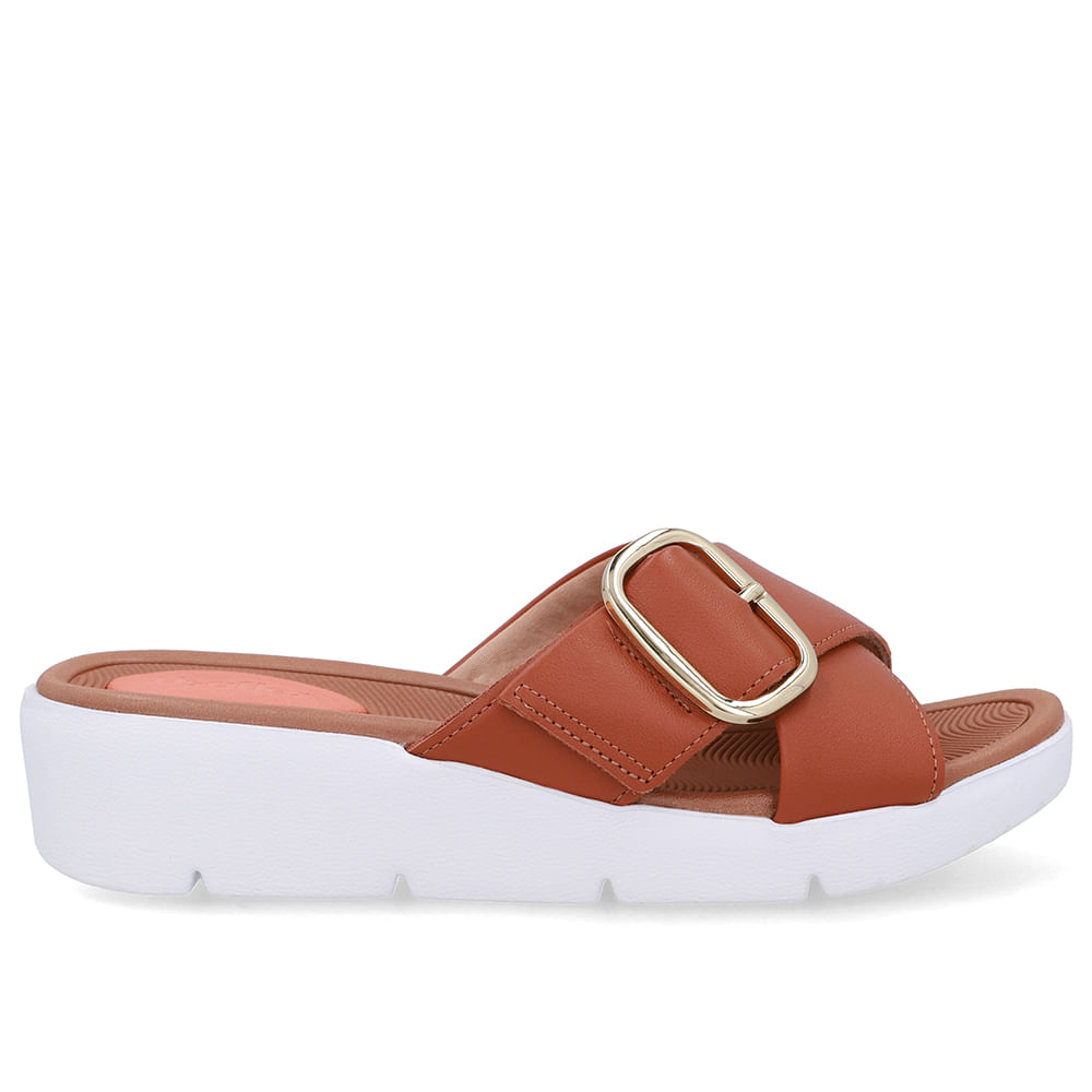 Tamanco Salto Plataforma Couro Marrom Fivela