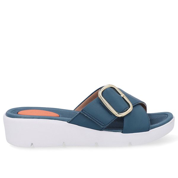 Tamanco Salto Plataforma Couro Azul Fivela 39