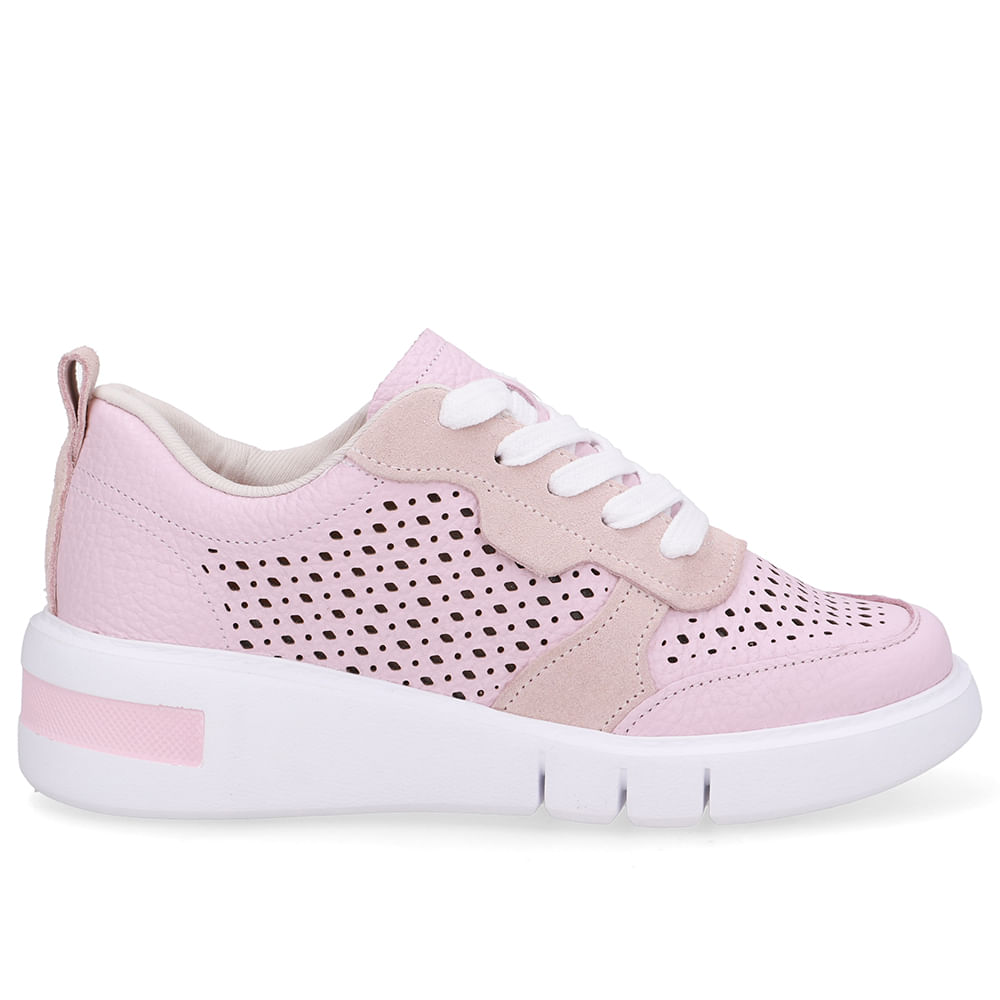 Tênis Couro Rosa Detalhes Laser