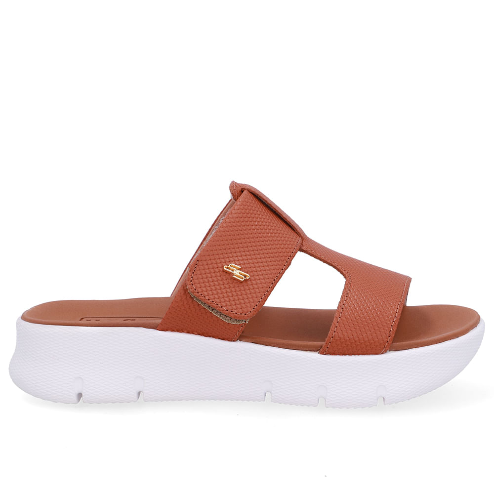 Tamanco Salto Plataforma Couro Marrom Fecho-Flex