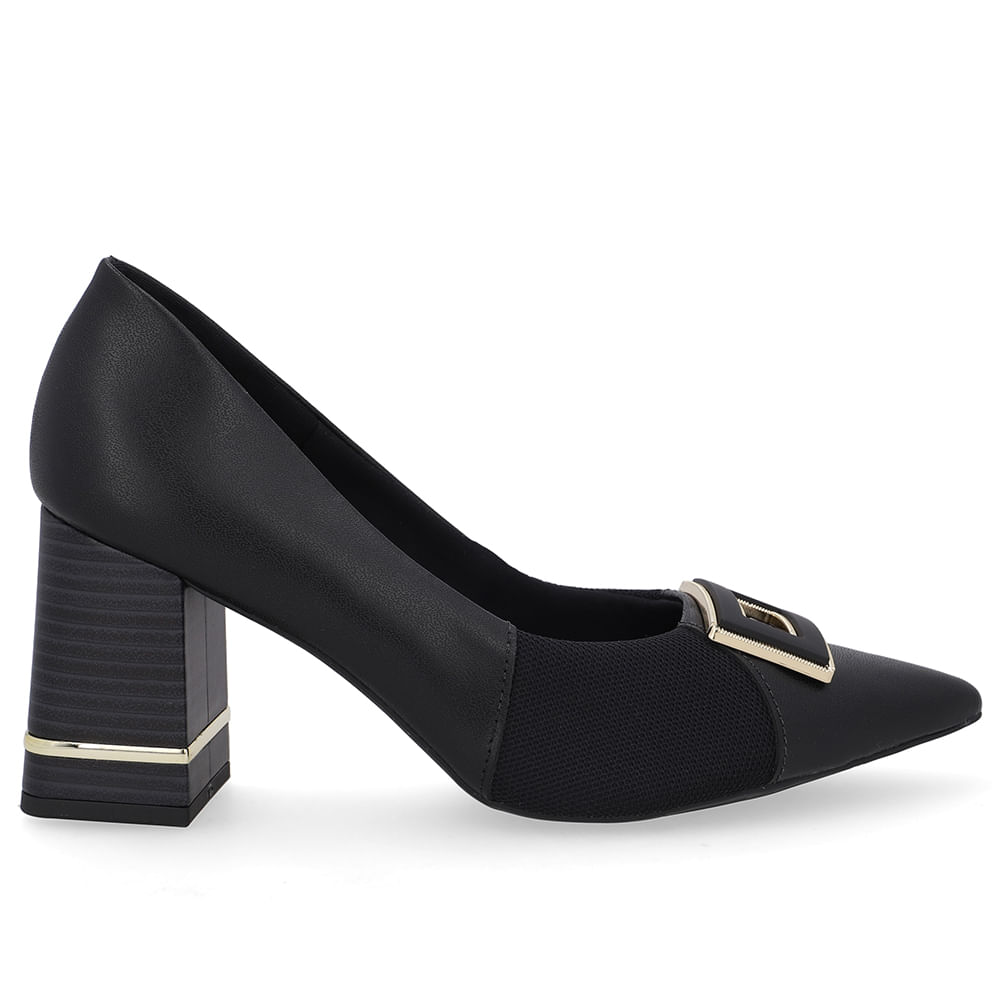 Scarpin Couro Preto Detalhe Salto