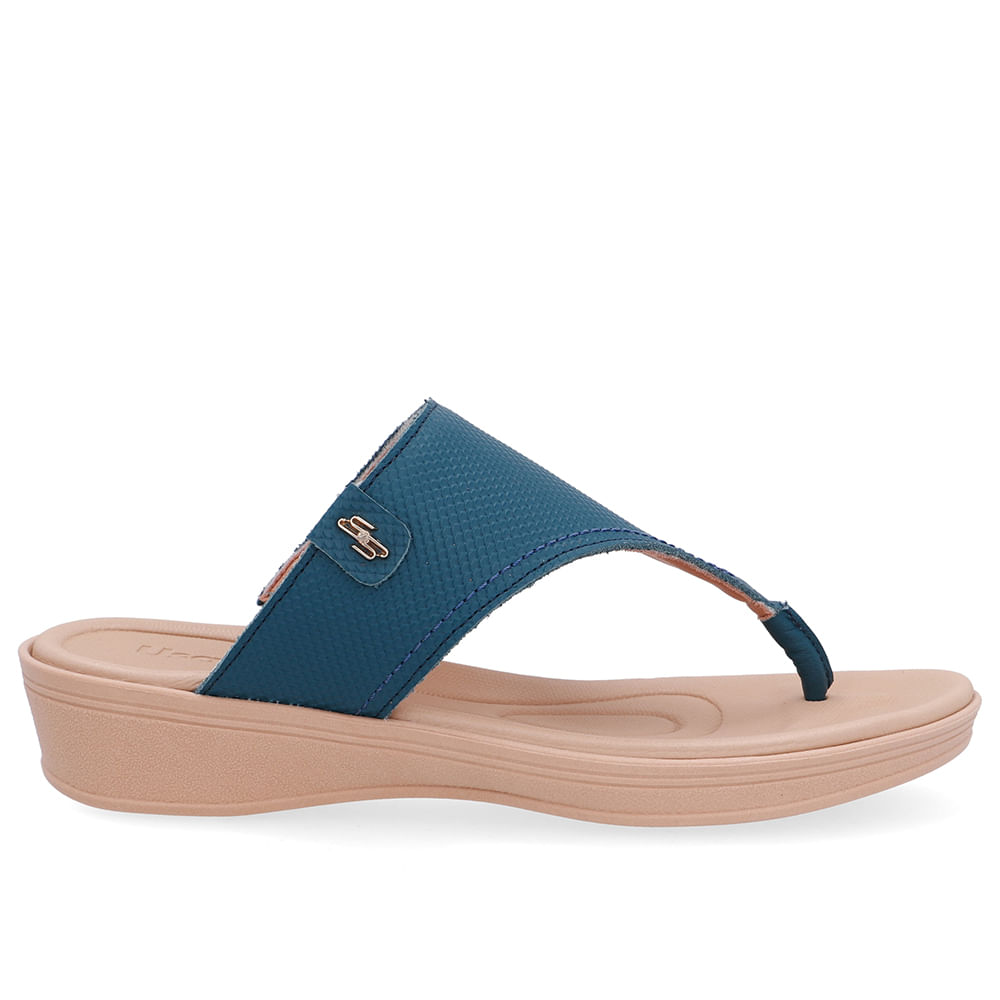Chinelo Salto Baixo Couro Azul