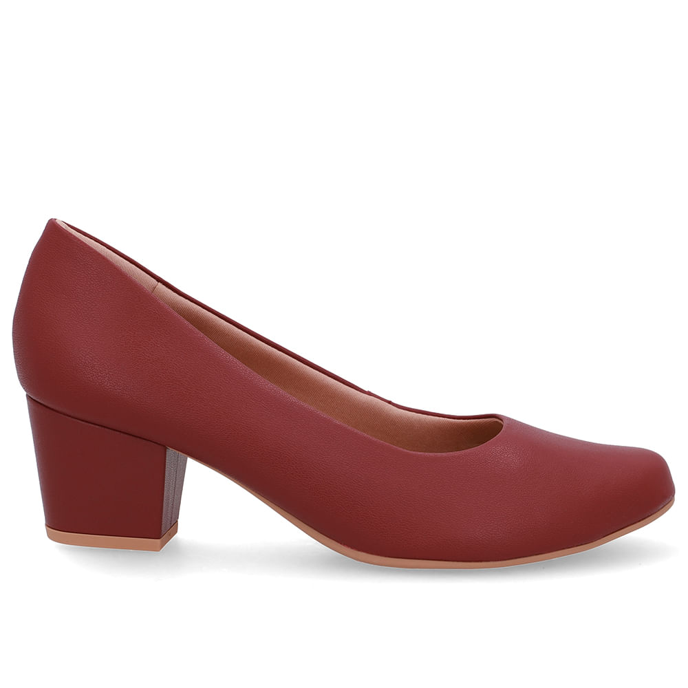 Scarpin Couro Vermelho Salto Bloco