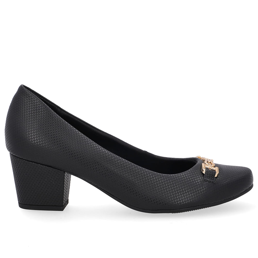 Scarpin Couro Preto Detalhe Bridão