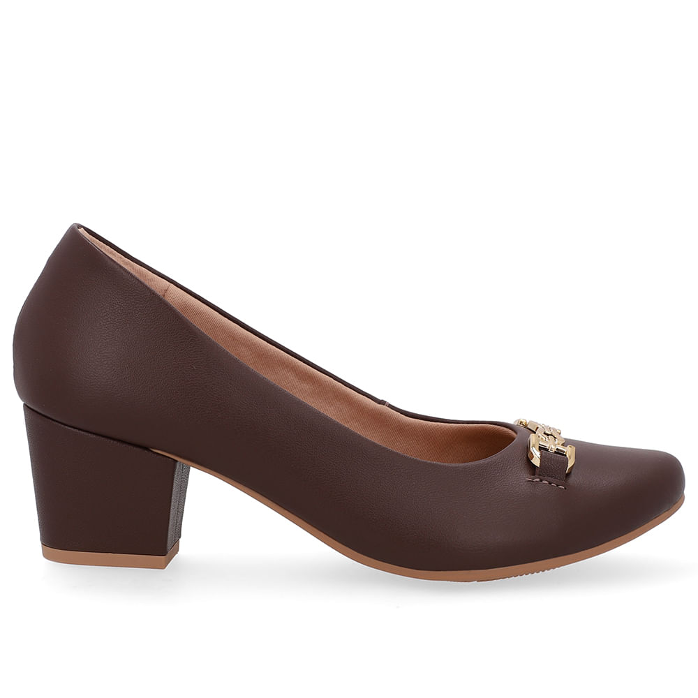 Scarpin Couro Marrom Pinhão Detalhe Bridão