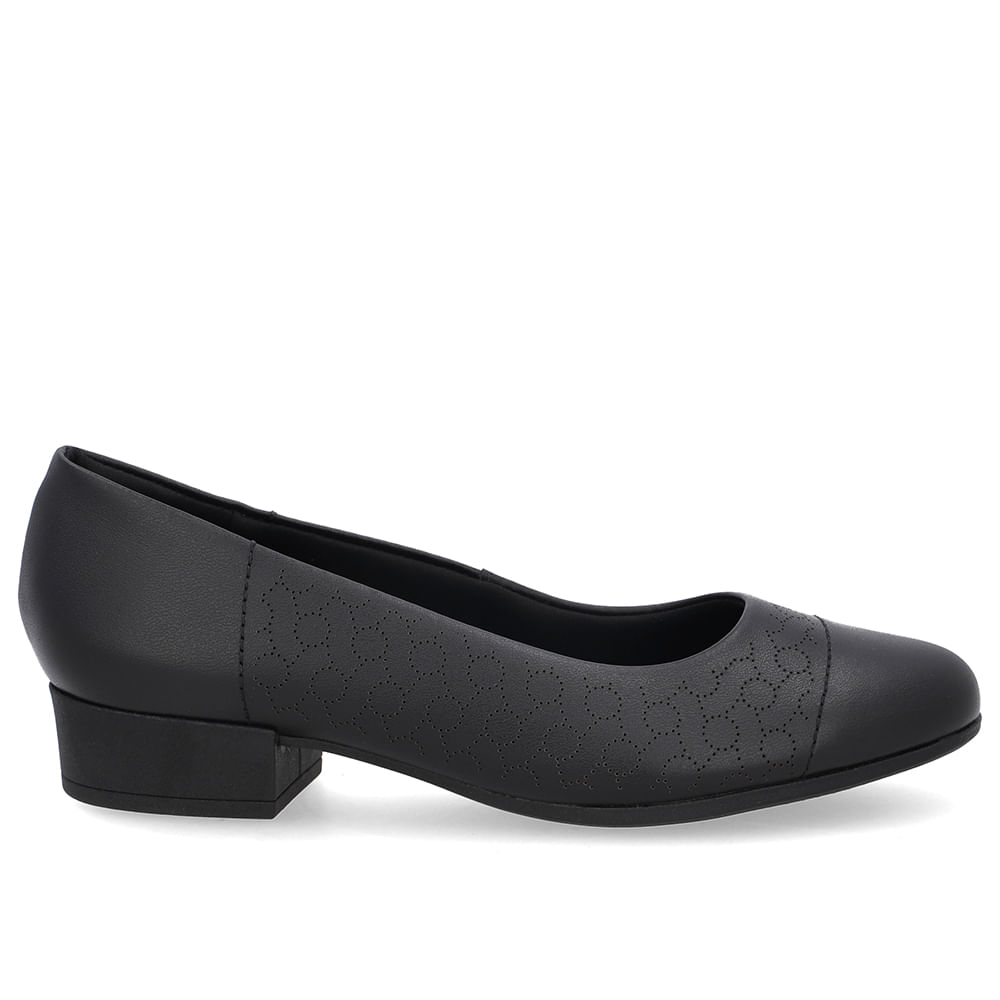 Scarpin Couro Laser Preto Salto Bloco