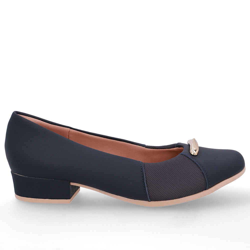 Scarpin Couro Azul Lateral Tecido