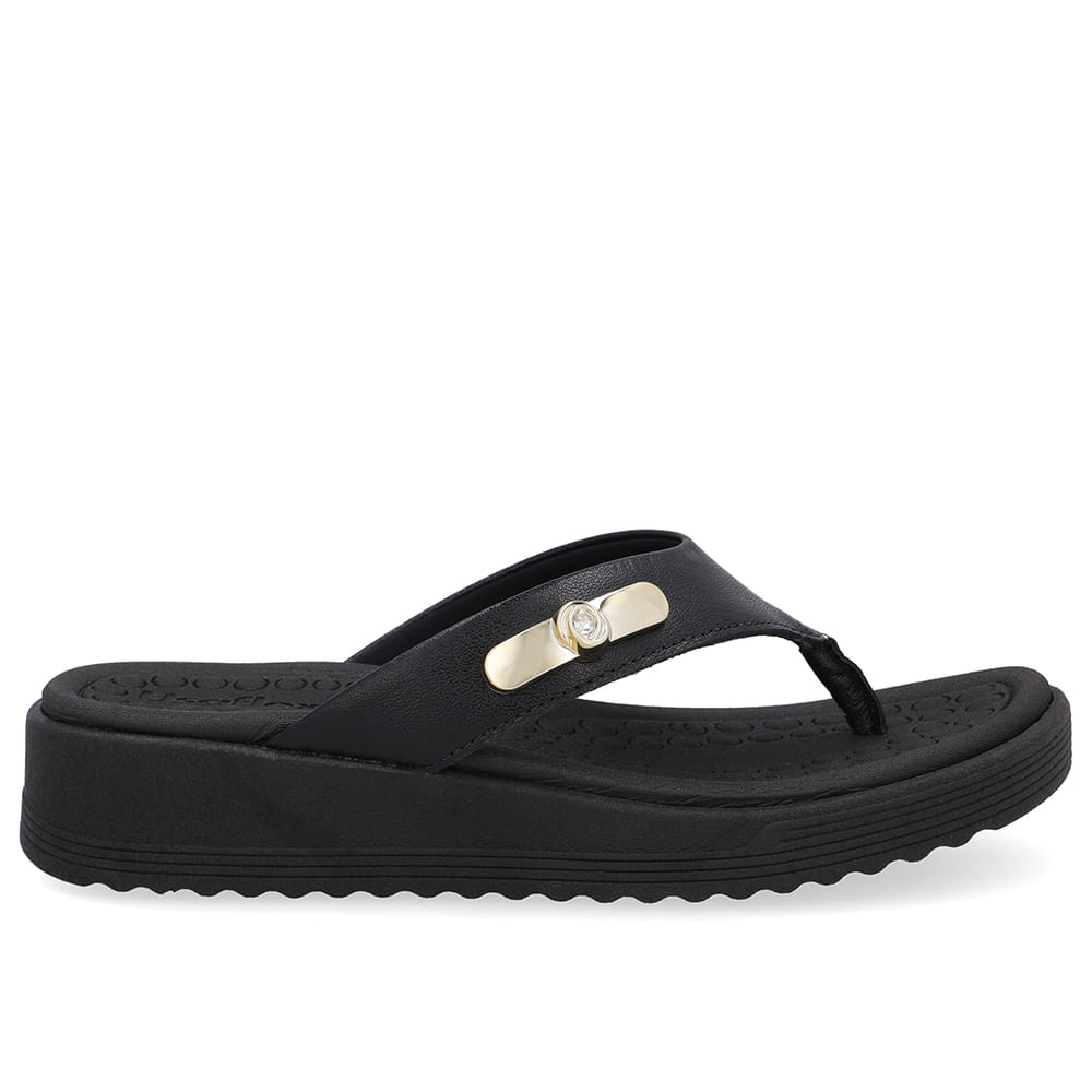 Chinelo Salto Baixo Couro Preto