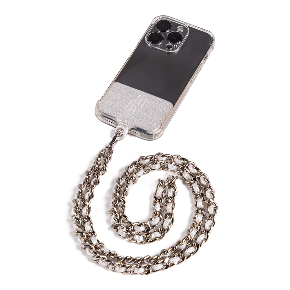 Alça Porta Celular Tecido Metalizada Prata