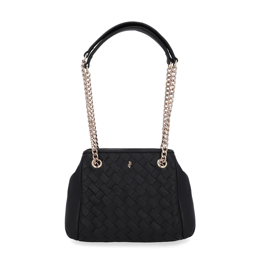 Bolsa Tote Couro Trançada Preta