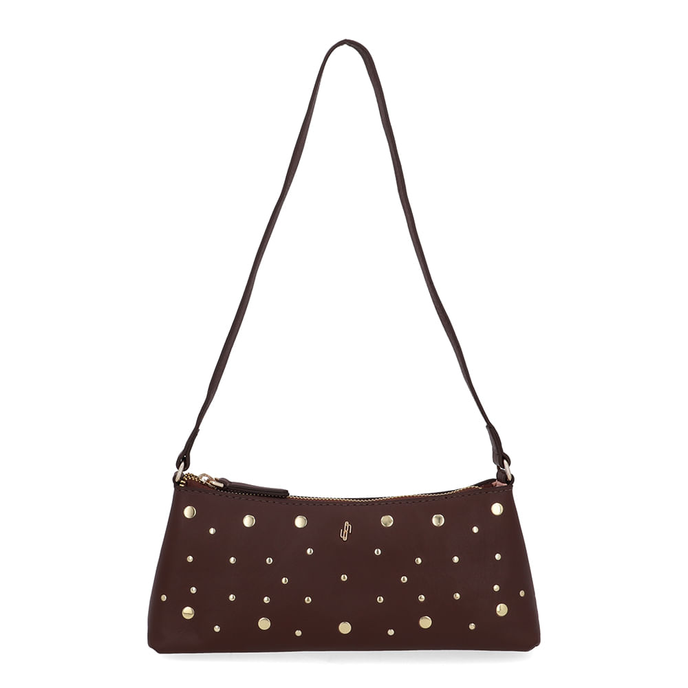 Bolsa Baguete Couro Tachas Marrom