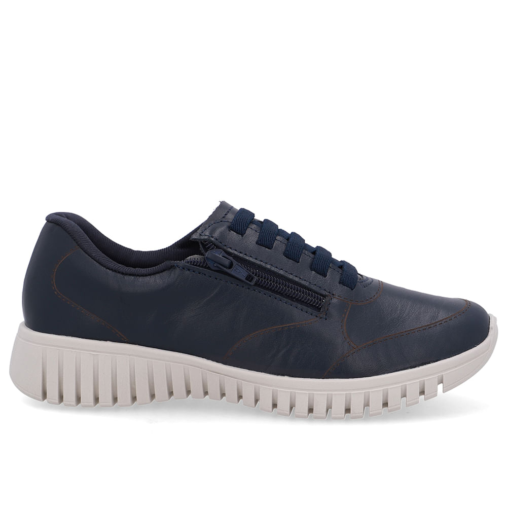 Tênis Zíper Lateral Azul Couro