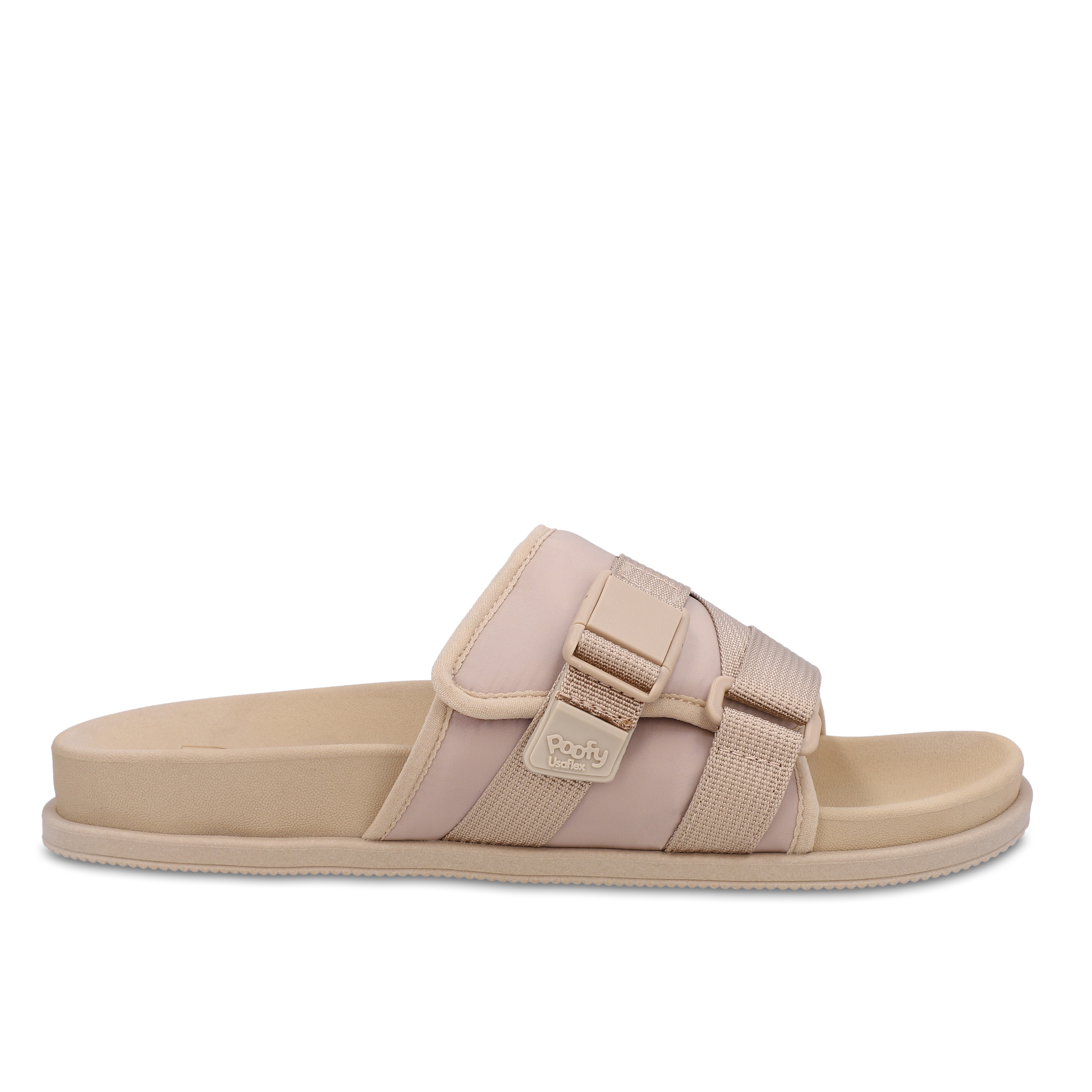 Slide Plataforma Poofy Bege Tira Nylon
